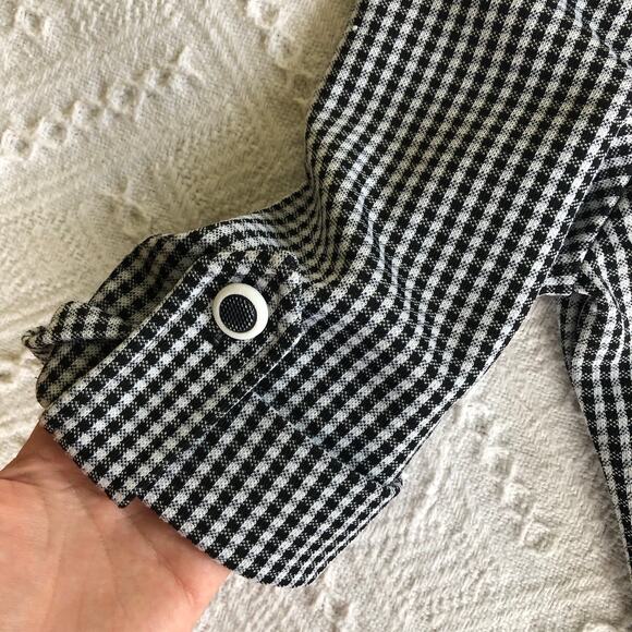 VTG 80s 90s Ariel Gingham Roll Tab Sleeve Camp Collar Blouse M USAβ Roackabilly - Picture 7 of 9